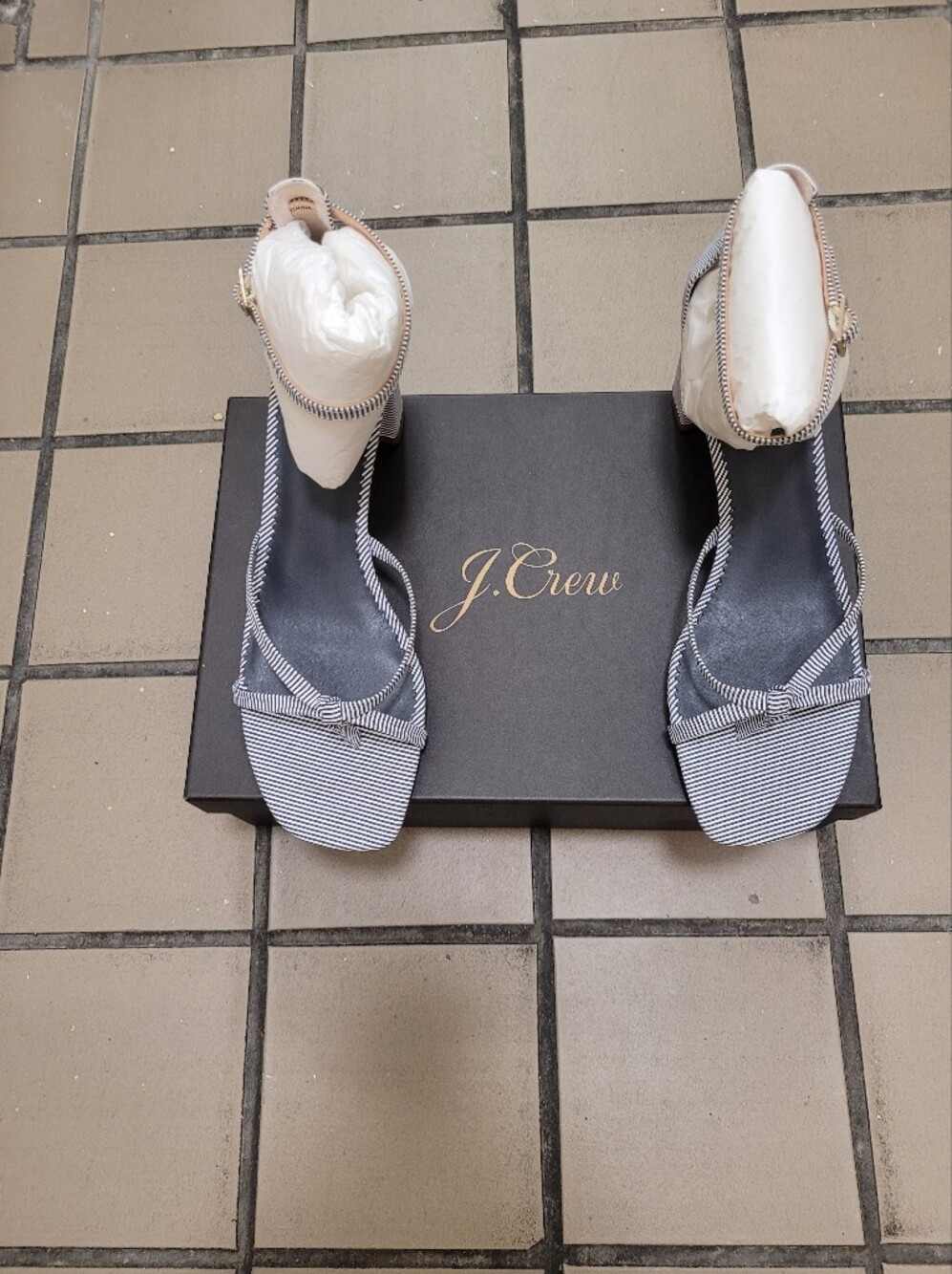 J. Crew Striped Ankle-Wrap Sandals in Navy and White - Picture 1 of 10